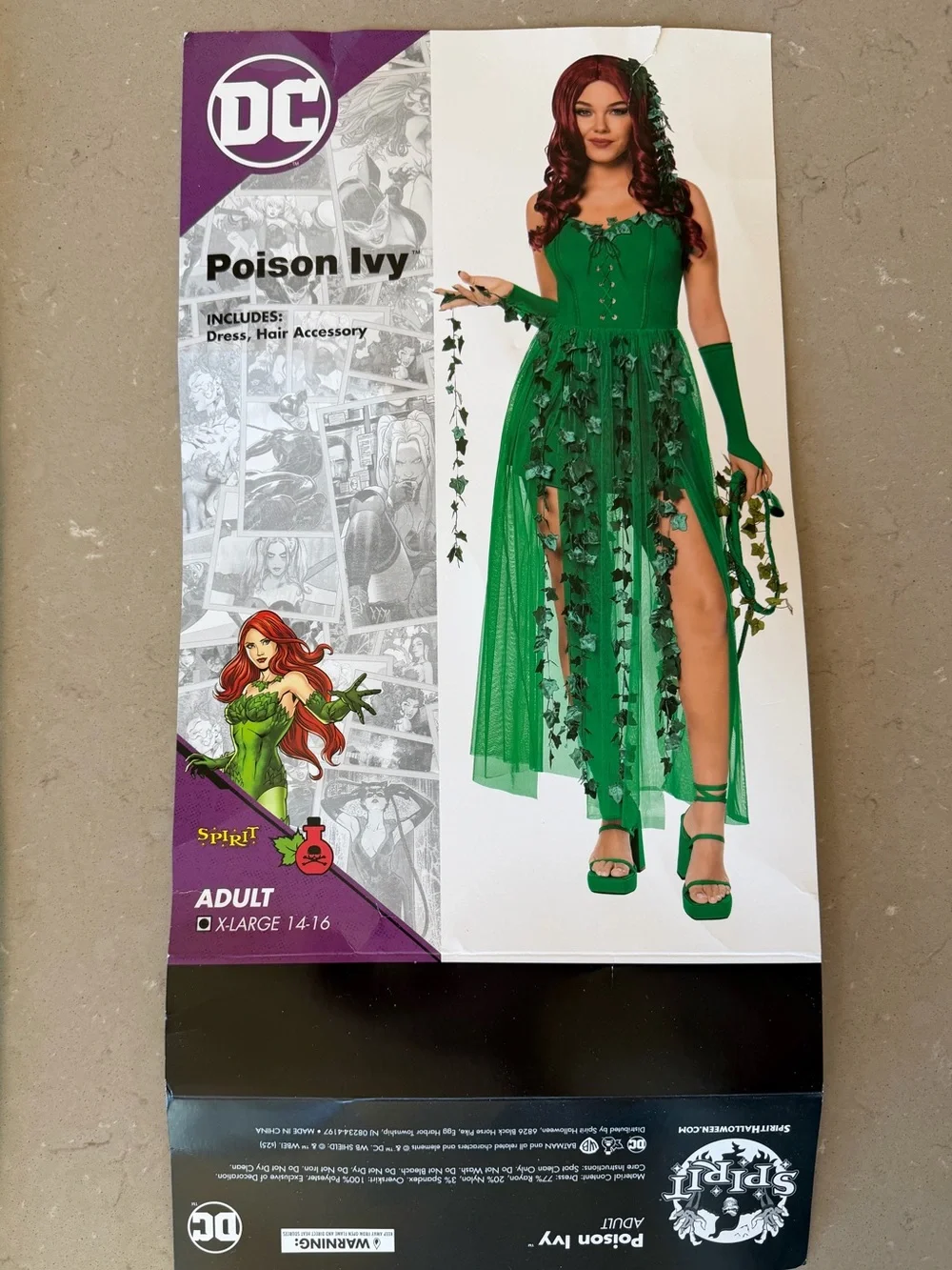 DC Poison Ivy Costume Dress XL Spirit Halloween Cosplay Comics Goth Adult 14-16 - Picture 2 of 16